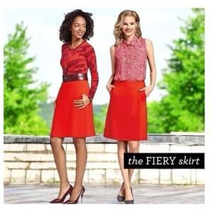 CAbi "The Fiery Skirt" Orange Red Womens 10 Careerwear Comfort A Line Wool